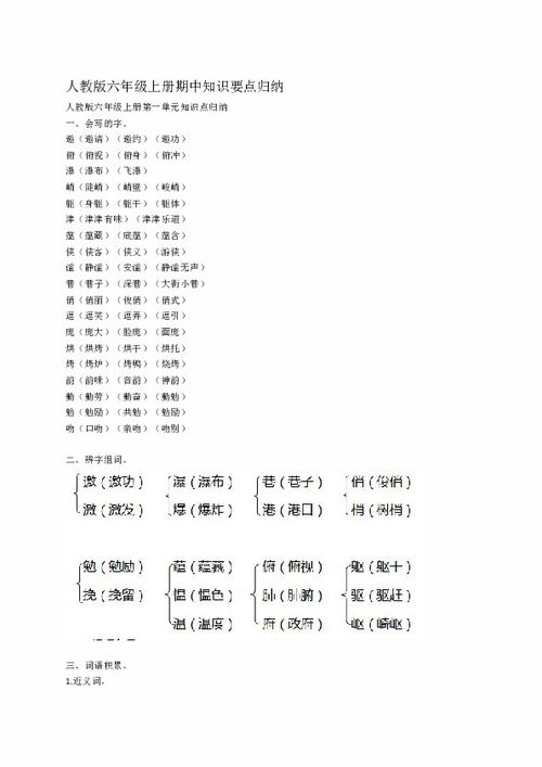 人教版六下基礎(chǔ)知識歸類