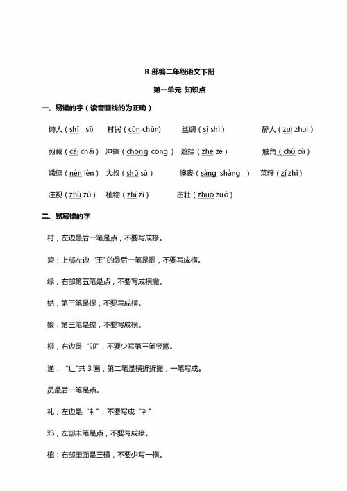 二級語文基礎知識題單元