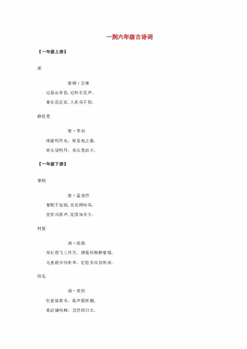 小學語文一二級古詩基礎知識