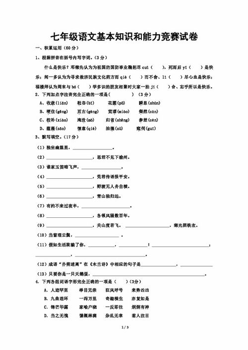 七級語文基礎(chǔ)知識和基本技能