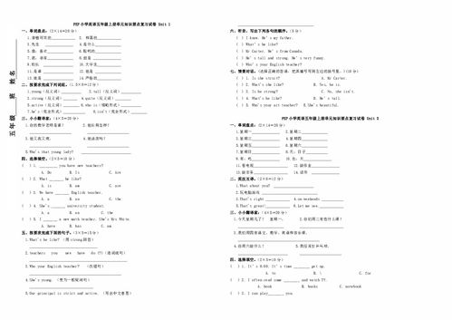 五級英語基礎知識試題